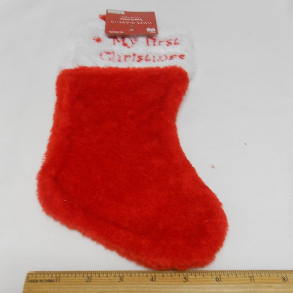 My first Christmas Baby Stocking 12 inches Red w/ white fur trim 👶🎅 hand stitc